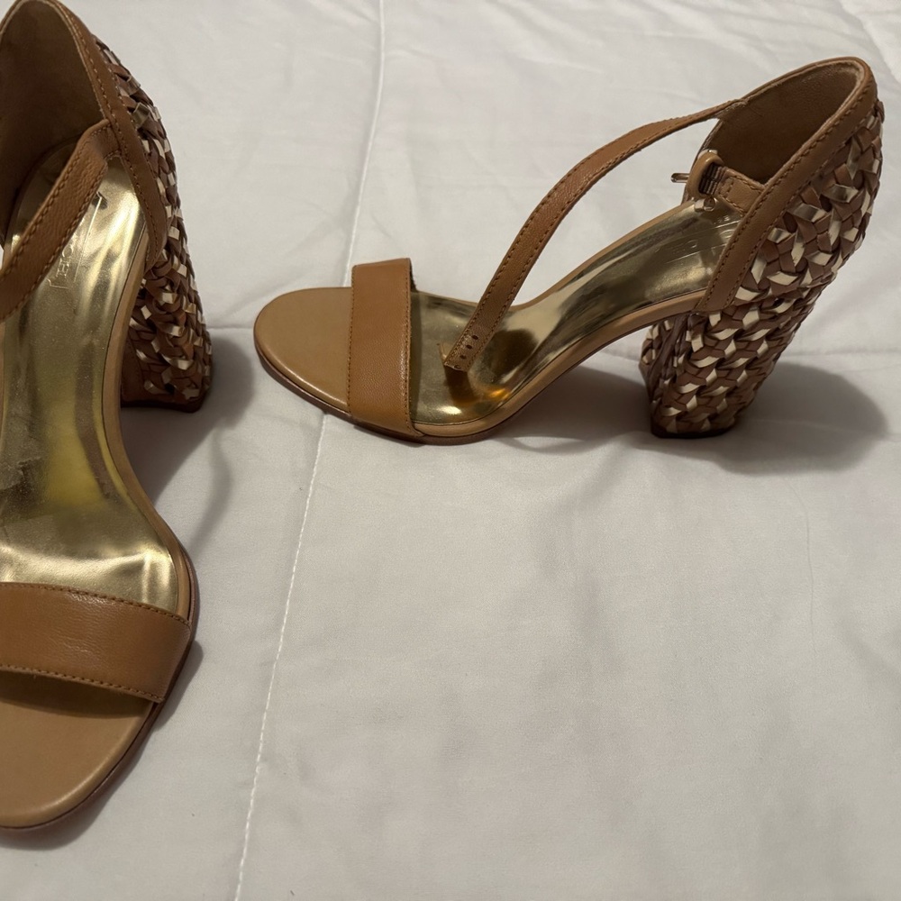 Coach Tan Gold Heels with Elegant Woven Design